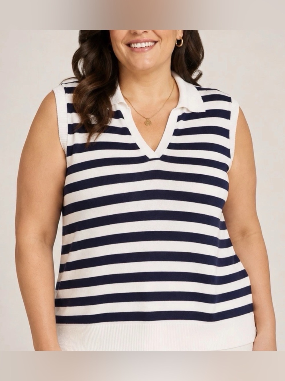 Belle by Kim Gravel Striped Front Solid Back Sweater Polo Twilight XL A691856